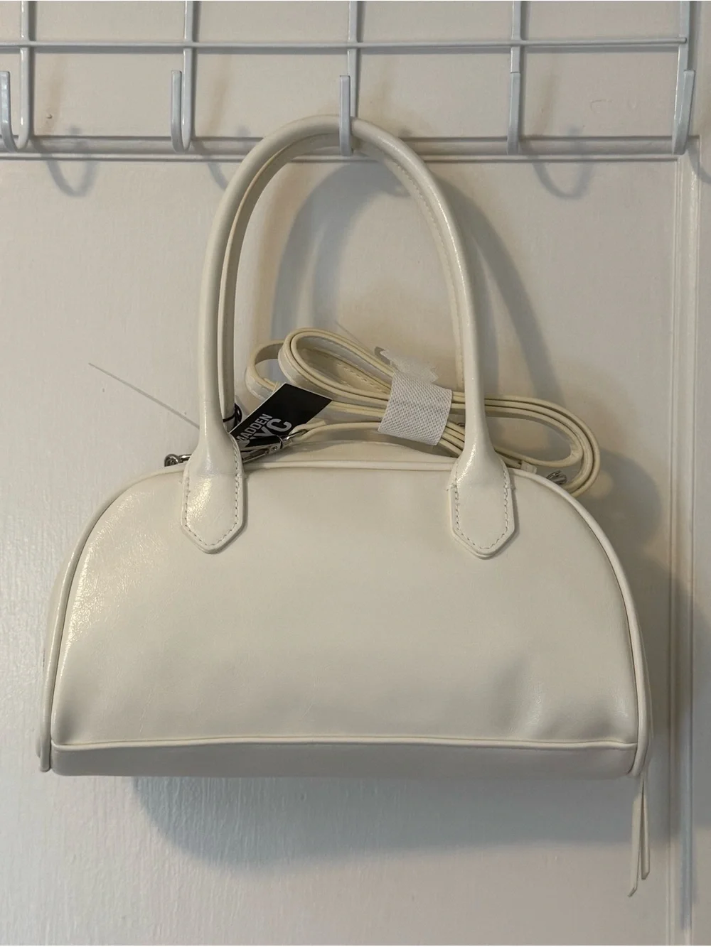 Madden NYC White East West Bowler Satchel Bag NWT